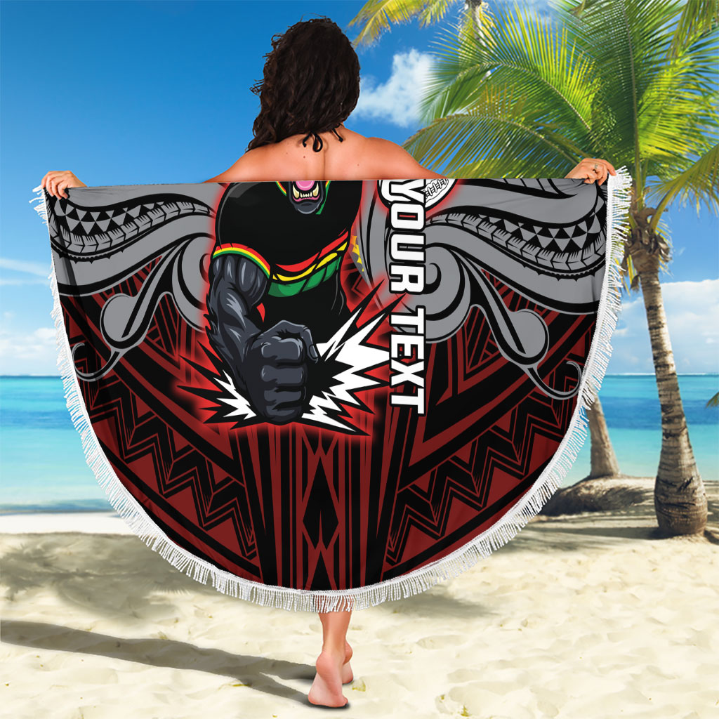 Custom Penrith Panthers Beach Blanket Black Panther Warrior Polynesia Islander Rugby Mascot