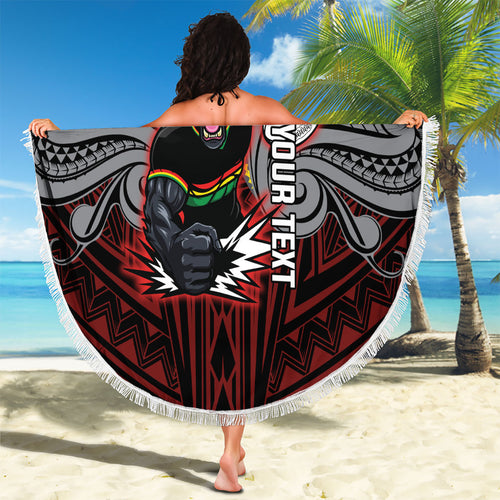 Custom Penrith Panthers Beach Blanket Black Panther Warrior Polynesia Islander Rugby Mascot