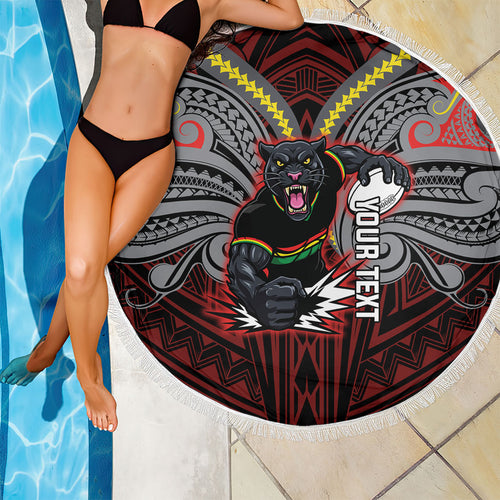Custom Penrith Panthers Beach Blanket Black Panther Warrior Polynesia Islander Rugby Mascot