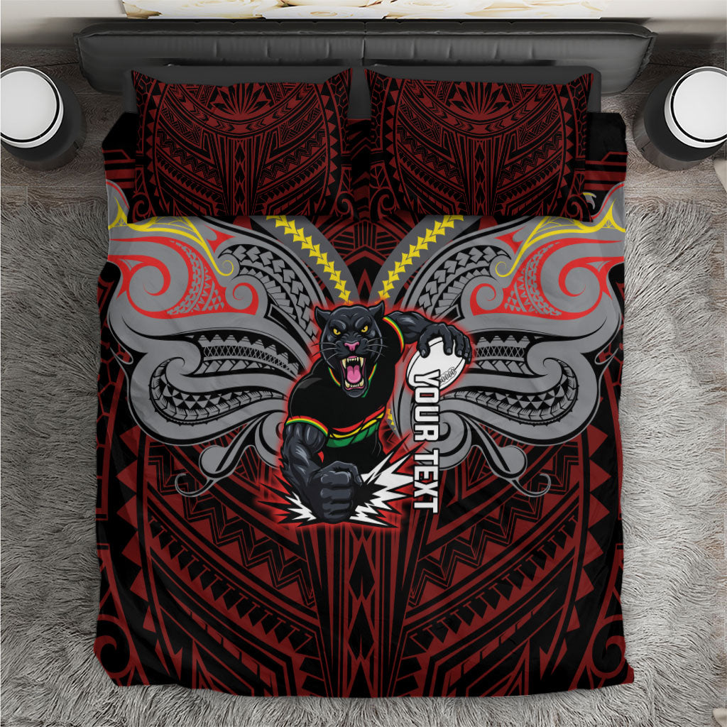 Custom Penrith Panthers Bedding Set Black Panther Warrior Polynesia Islander Rugby Mascot