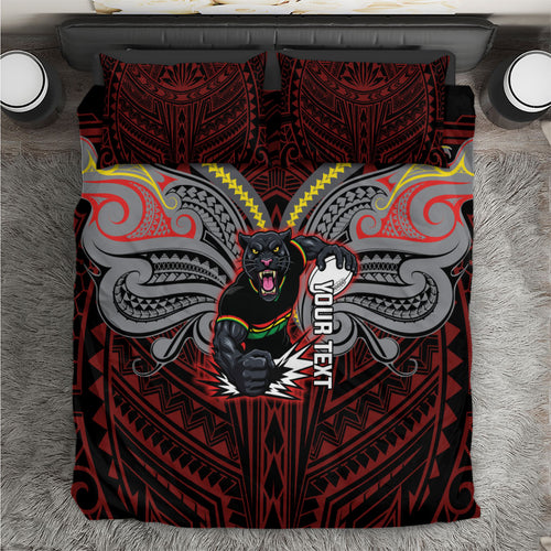 Custom Penrith Panthers Bedding Set Black Panther Warrior Polynesia Islander Rugby Mascot