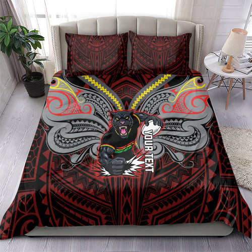 Custom Penrith Panthers Bedding Set Black Panther Warrior Polynesia Islander Rugby Mascot
