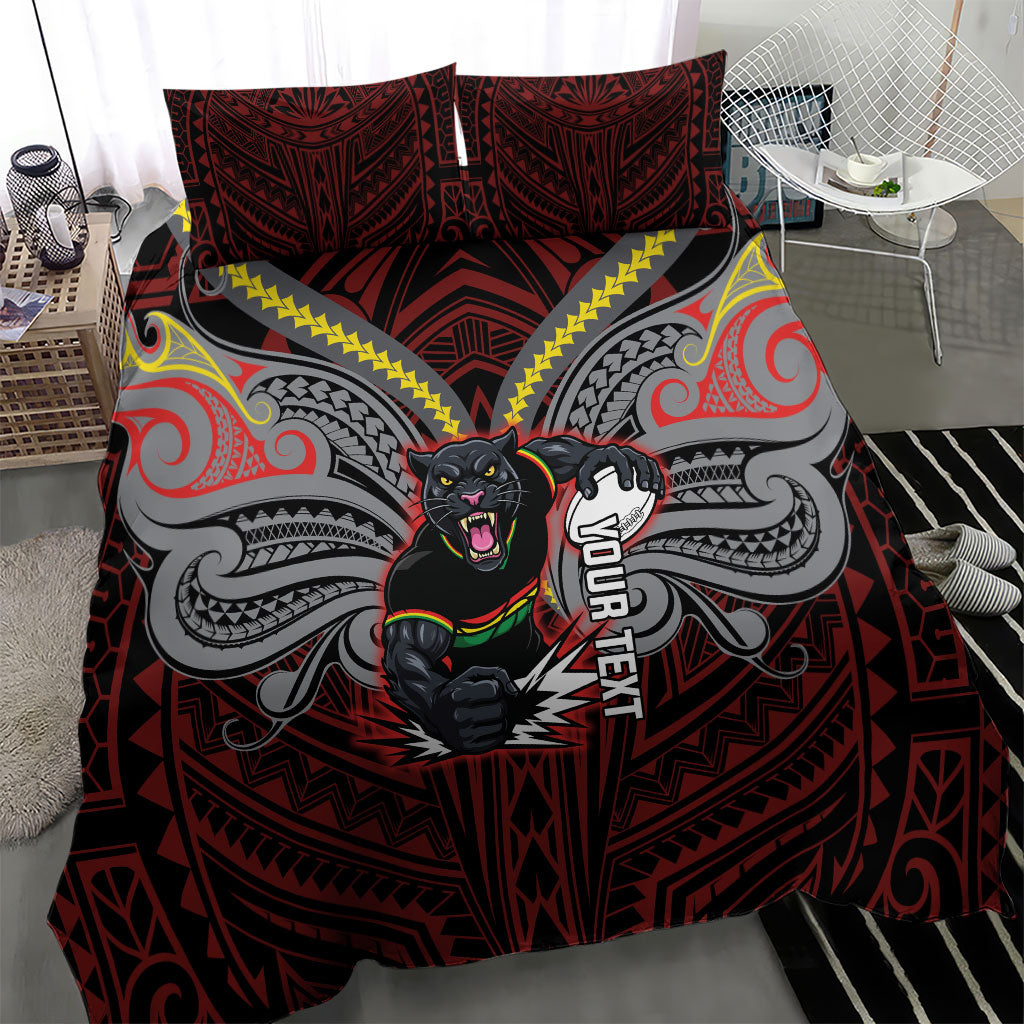 Custom Penrith Panthers Bedding Set Black Panther Warrior Polynesia Islander Rugby Mascot