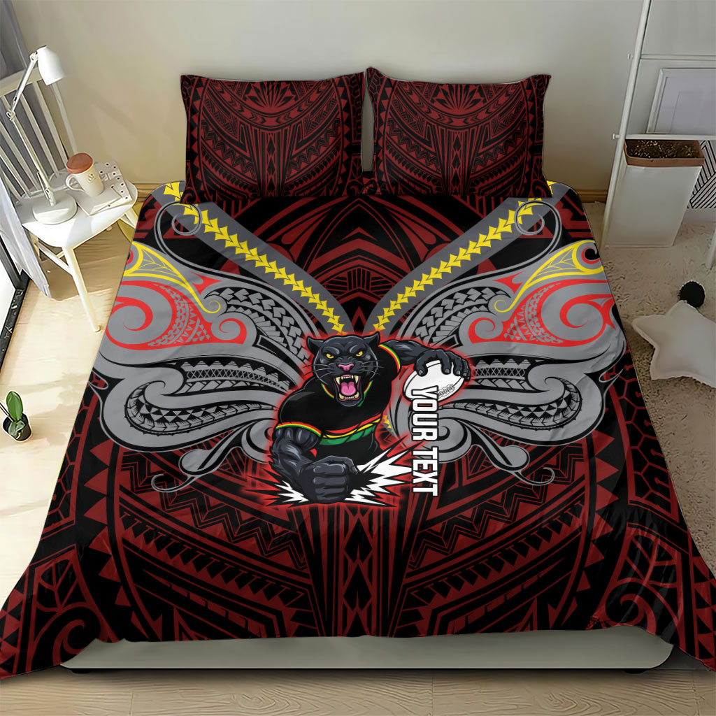 Custom Penrith Panthers Bedding Set Black Panther Warrior Polynesia Islander Rugby Mascot