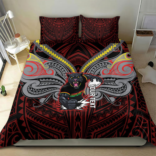 Custom Penrith Panthers Bedding Set Black Panther Warrior Polynesia Islander Rugby Mascot