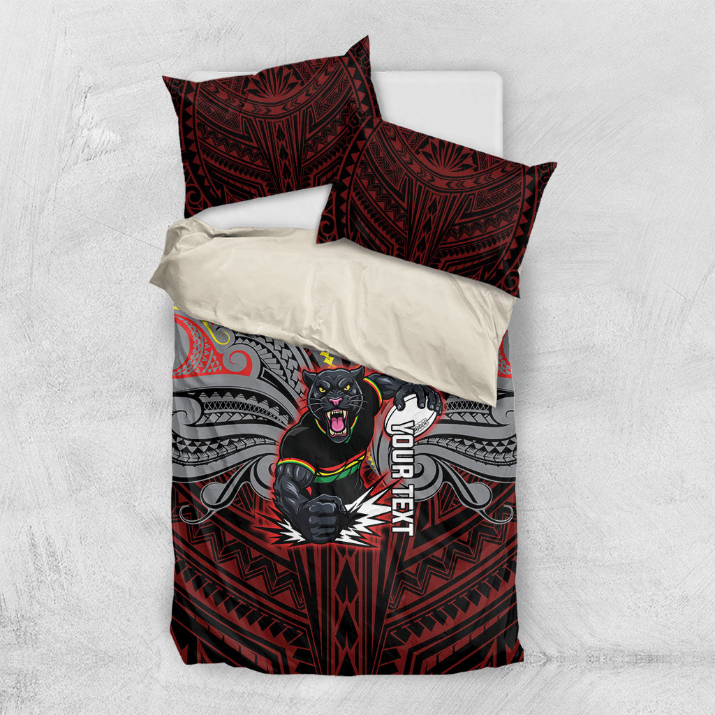 Custom Penrith Panthers Bedding Set Black Panther Warrior Polynesia Islander Rugby Mascot