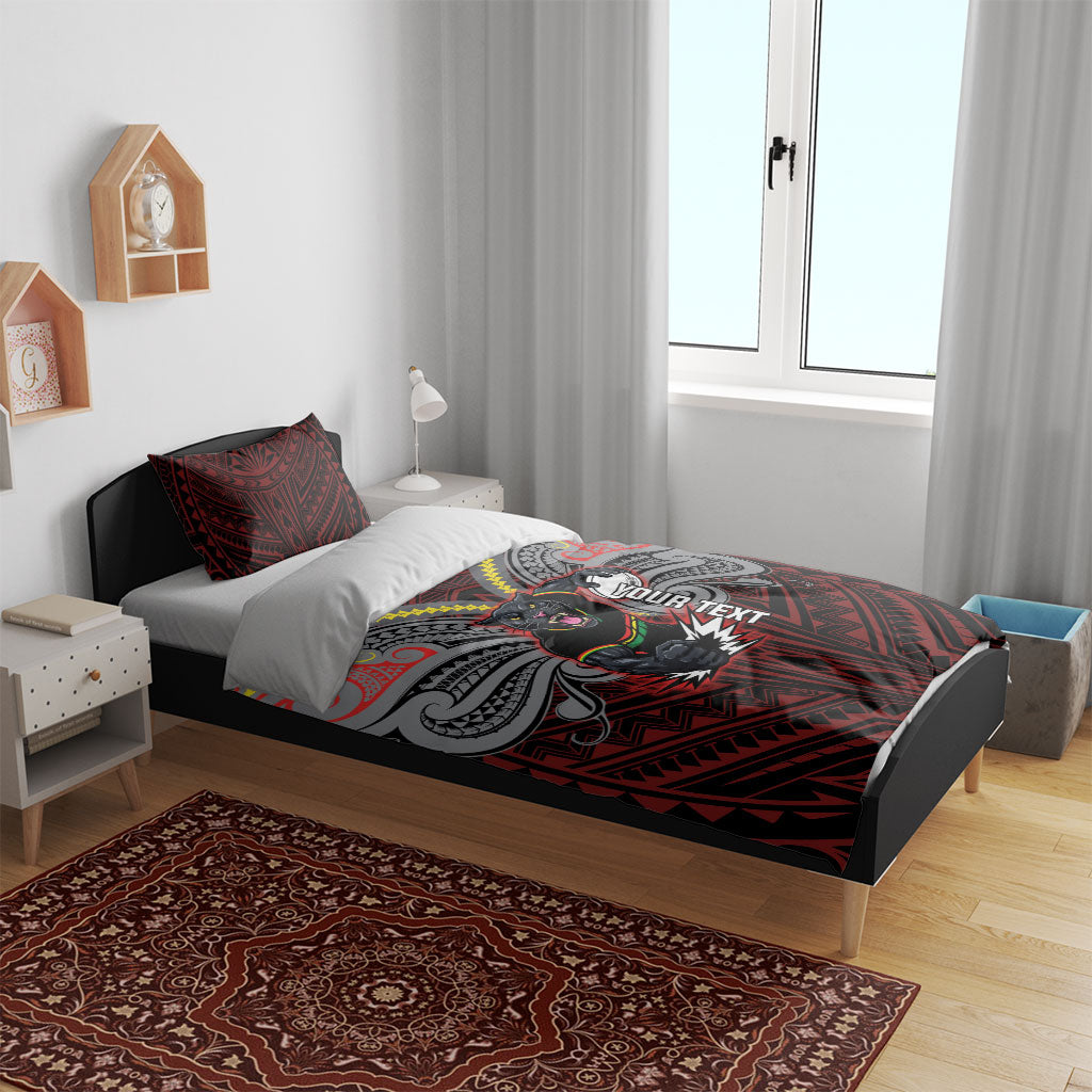 Custom Penrith Panthers Bedding Set Black Panther Warrior Polynesia Islander Rugby Mascot