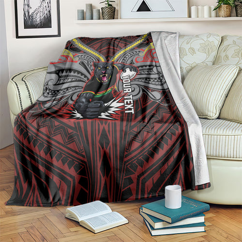 Custom Penrith Panthers Blanket Black Panther Warrior Polynesia Islander Rugby Mascot