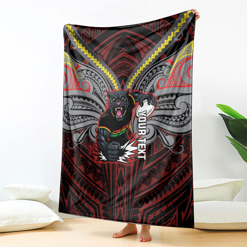 Custom Penrith Panthers Blanket Black Panther Warrior Polynesia Islander Rugby Mascot