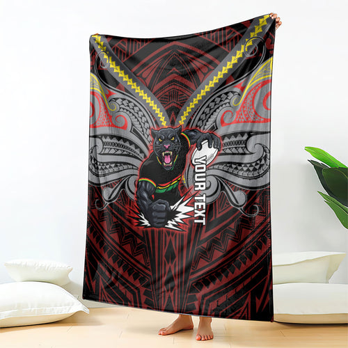 Custom Penrith Panthers Blanket Black Panther Warrior Polynesia Islander Rugby Mascot
