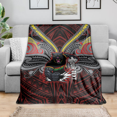 Custom Penrith Panthers Blanket Black Panther Warrior Polynesia Islander Rugby Mascot