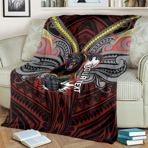 Custom Penrith Panthers Blanket Black Panther Warrior Polynesia Islander Rugby Mascot