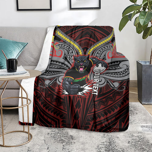 Custom Penrith Panthers Blanket Black Panther Warrior Polynesia Islander Rugby Mascot
