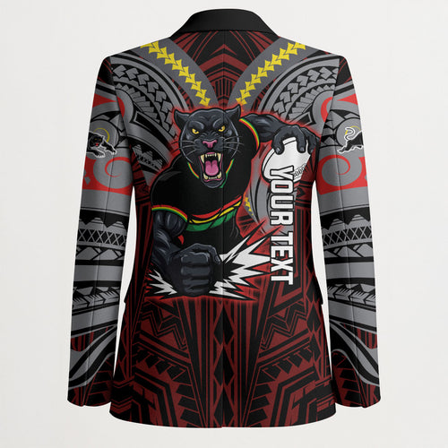 Custom Penrith Panthers Blazer Black Panther Warrior Polynesia Islander Rugby Mascot