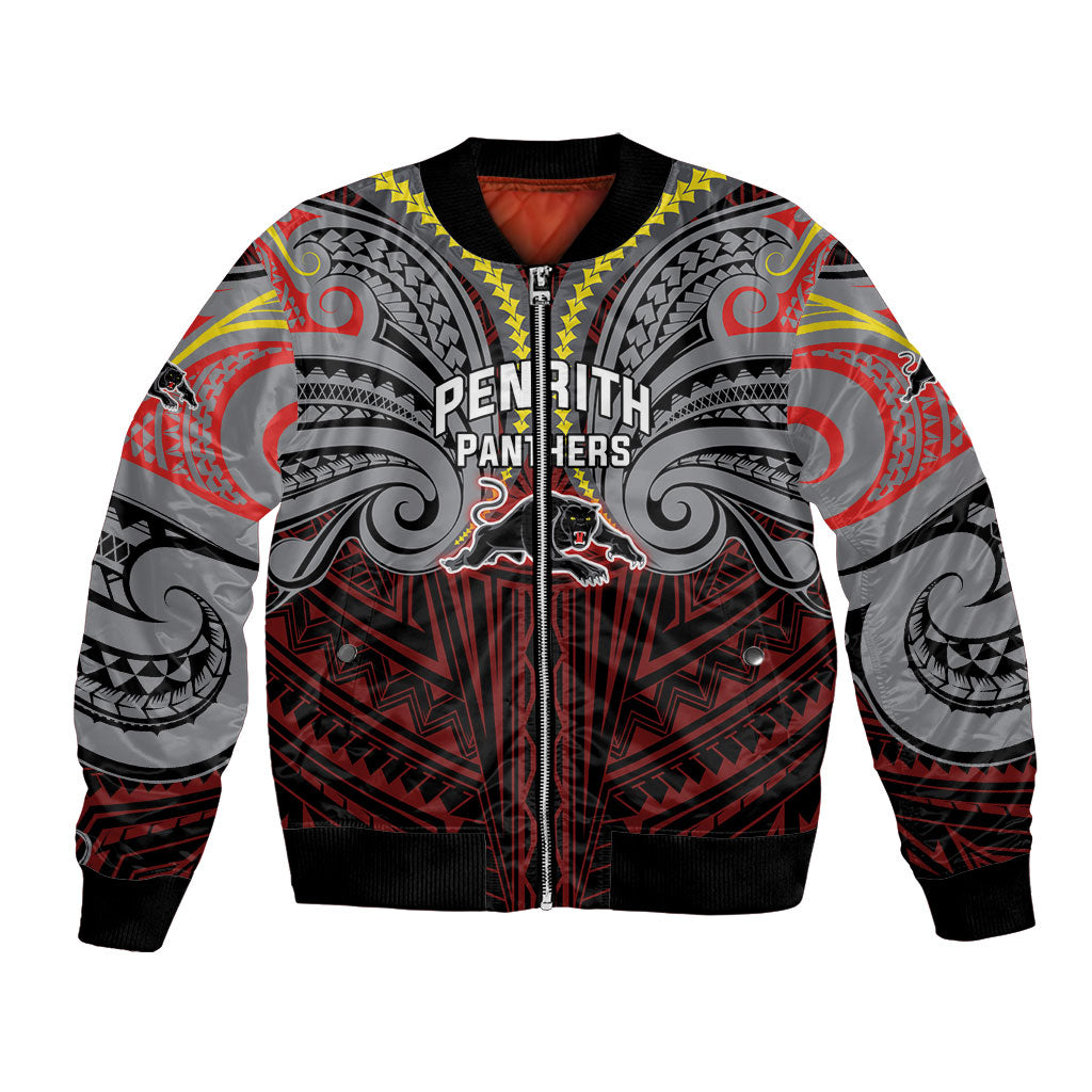 Custom Penrith Panthers Bomber Jacket Black Panther Warrior Polynesia Islander Rugby Mascot