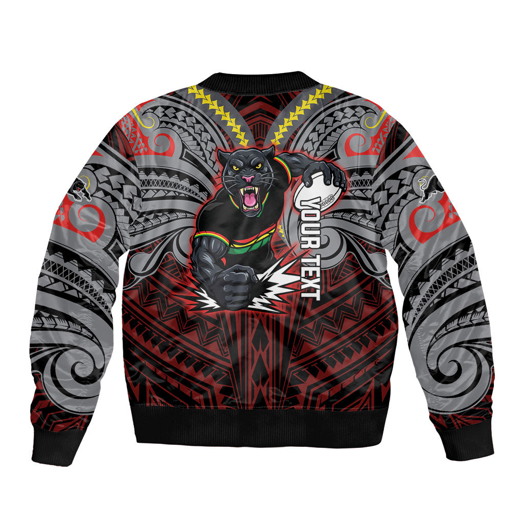 Custom Penrith Panthers Bomber Jacket Black Panther Warrior Polynesia Islander Rugby Mascot