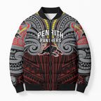 Custom Penrith Panthers Bomber Puffer Jacket Black Panther Warrior Polynesia Islander Rugby Mascot
