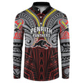 Custom Penrith Panthers Button Sweatshirt Black Panther Warrior Polynesia Islander Rugby Mascot