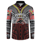 Custom Penrith Panthers Button Sweatshirt Black Panther Warrior Polynesia Islander Rugby Mascot