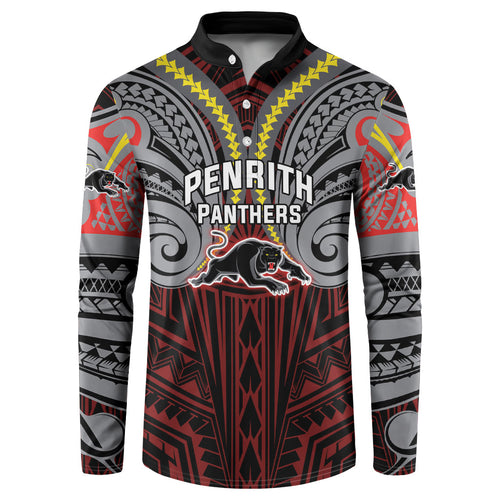 Custom Penrith Panthers Button Sweatshirt Black Panther Warrior Polynesia Islander Rugby Mascot