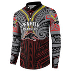 Custom Penrith Panthers Button Sweatshirt Black Panther Warrior Polynesia Islander Rugby Mascot