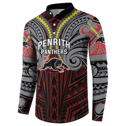 Custom Penrith Panthers Button Sweatshirt Black Panther Warrior Polynesia Islander Rugby Mascot