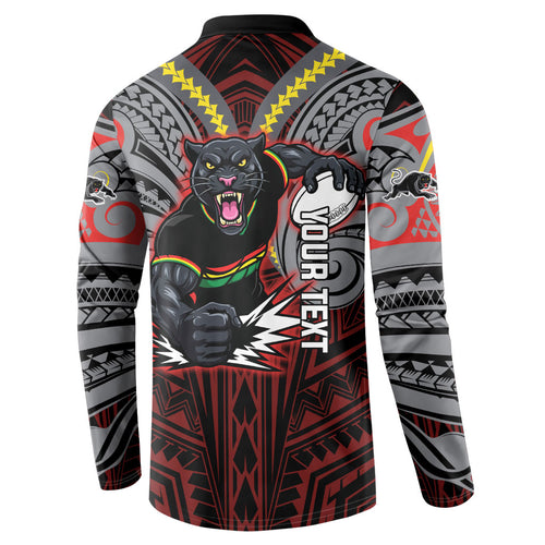 Custom Penrith Panthers Button Sweatshirt Black Panther Warrior Polynesia Islander Rugby Mascot