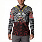 Custom Penrith Panthers Button Sweatshirt Black Panther Warrior Polynesia Islander Rugby Mascot