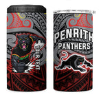 Custom Penrith Panthers 4 in 1 Can Cooler Tumbler Black Panther Warrior Polynesia Islander Rugby Mascot