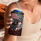 Custom Penrith Panthers 4 in 1 Can Cooler Tumbler Black Panther Warrior Polynesia Islander Rugby Mascot