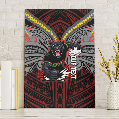 Custom Penrith Panthers Canvas Wall Art Black Panther Warrior Polynesia Islander Rugby Mascot