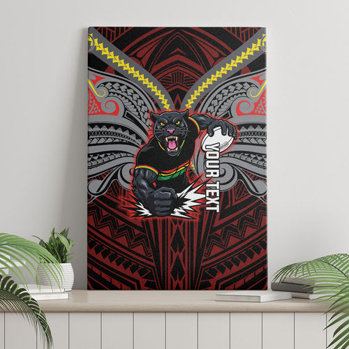 Custom Penrith Panthers Canvas Wall Art Black Panther Warrior Polynesia Islander Rugby Mascot