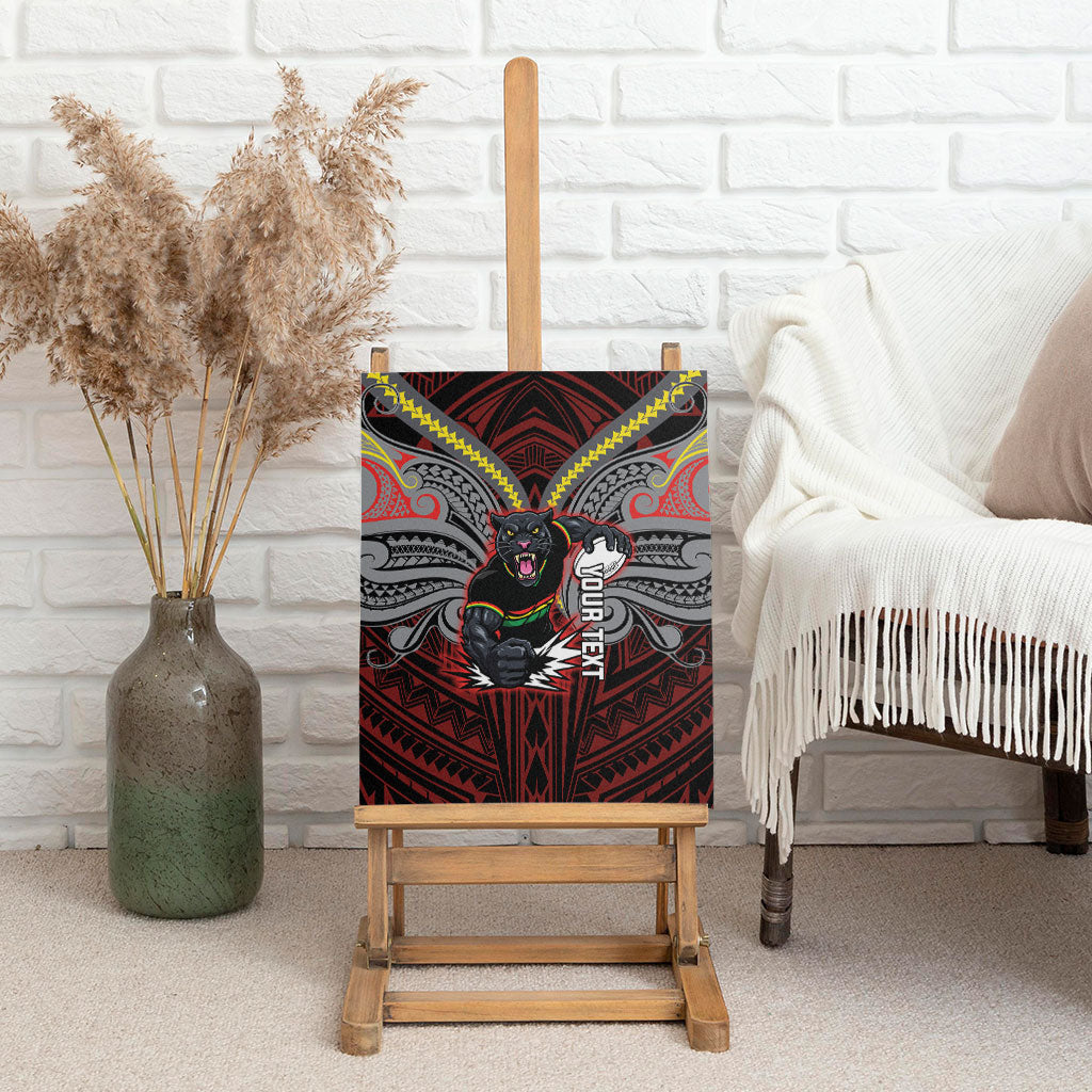 Custom Penrith Panthers Canvas Wall Art Black Panther Warrior Polynesia Islander Rugby Mascot