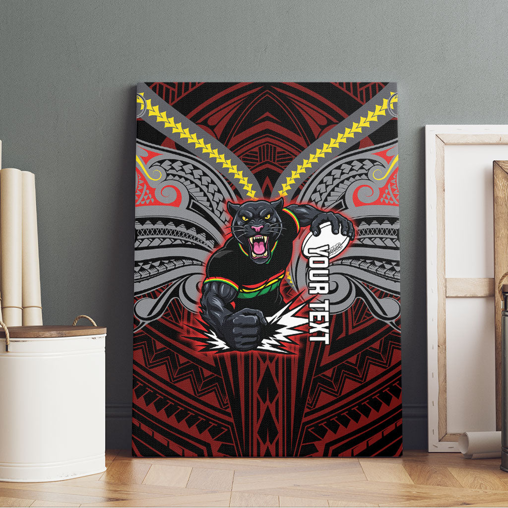 Custom Penrith Panthers Canvas Wall Art Black Panther Warrior Polynesia Islander Rugby Mascot