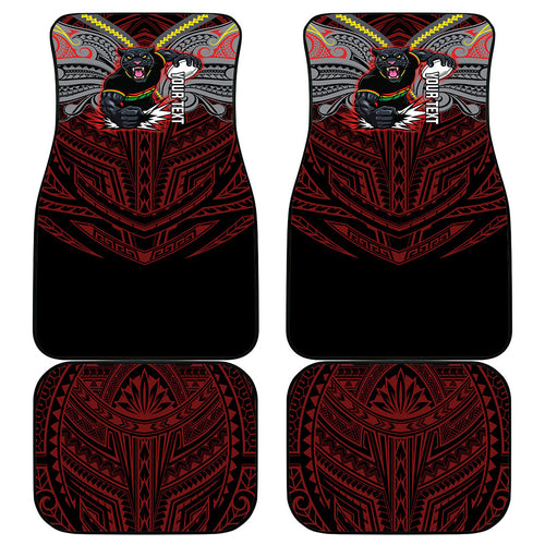 Custom Penrith Panthers Car Mats Black Panther Warrior Polynesia Islander Rugby Mascot