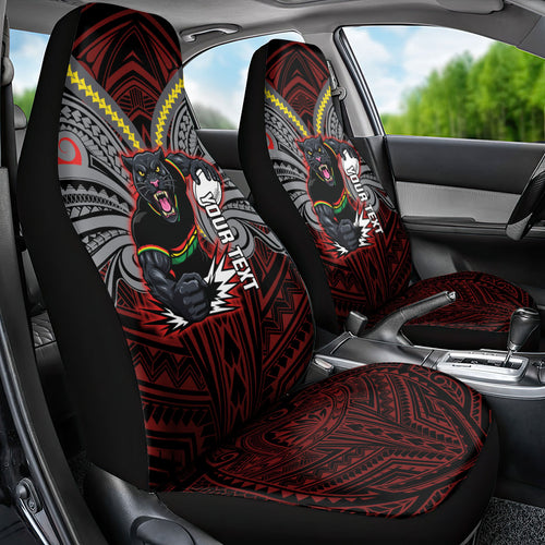 Custom Penrith Panthers Car Seat Cover Black Panther Warrior Polynesia Islander Rugby Mascot