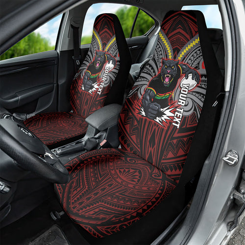 Custom Penrith Panthers Car Seat Cover Black Panther Warrior Polynesia Islander Rugby Mascot