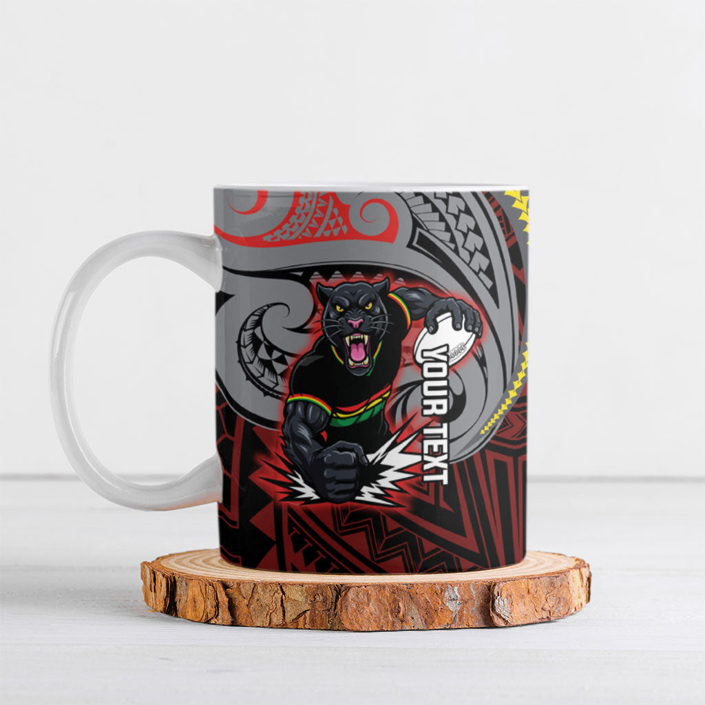 Custom Penrith Panthers Ceramic Mug Black Panther Warrior Polynesia Islander Rugby Mascot
