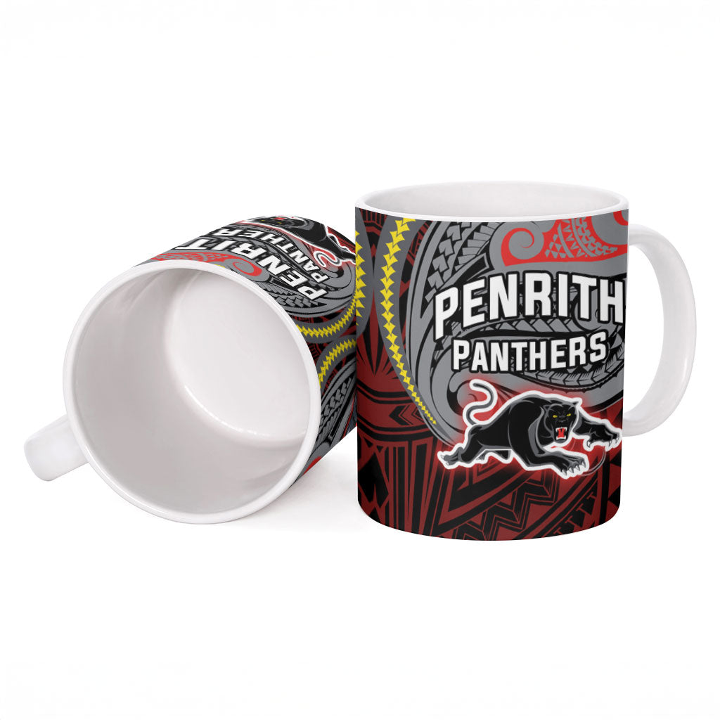 Custom Penrith Panthers Ceramic Mug Black Panther Warrior Polynesia Islander Rugby Mascot