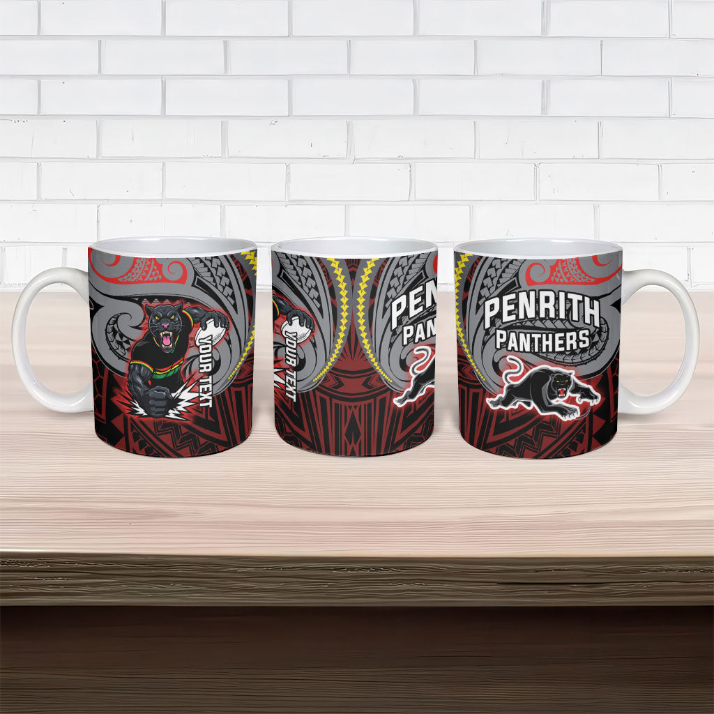 Custom Penrith Panthers Ceramic Mug Black Panther Warrior Polynesia Islander Rugby Mascot