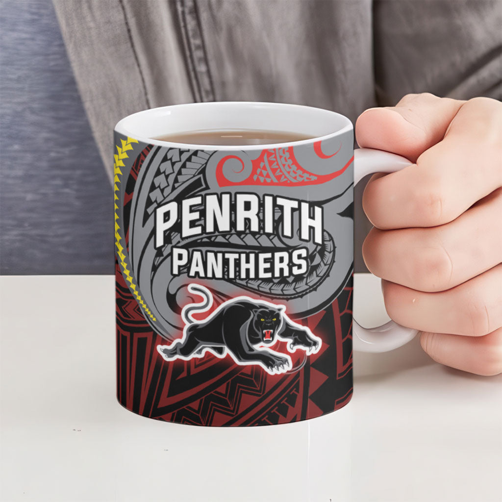 Custom Penrith Panthers Ceramic Mug Black Panther Warrior Polynesia Islander Rugby Mascot