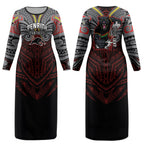 Custom Penrith Panthers Couples Matching Long Sleeve Bodycon Dress and Hawaiian Shirt Black Panther Warrior Polynesia Islander Rugby Mascot
