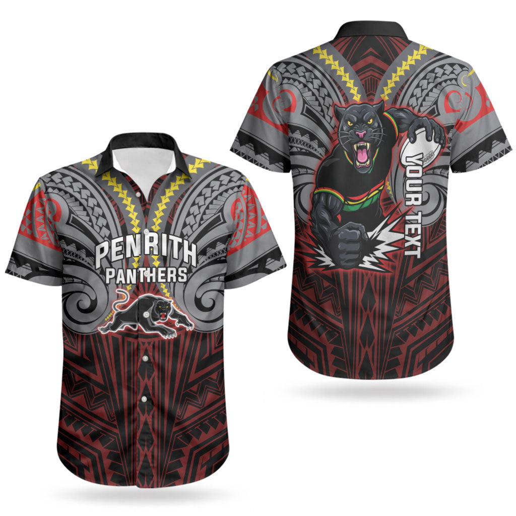 Custom Penrith Panthers Couples Matching Off Shoulder Maxi Dress and Hawaiian Shirt Black Panther Warrior Polynesia Islander Rugby Mascot