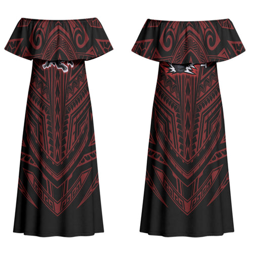 Custom Penrith Panthers Couples Matching Off Shoulder Maxi Dress and Hawaiian Shirt Black Panther Warrior Polynesia Islander Rugby Mascot