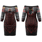Custom Penrith Panthers Couples Matching Off The Shoulder Long Sleeve Dress and Long Sleeve Button Shirt Black Panther Warrior Polynesia Islander Rugby Mascot