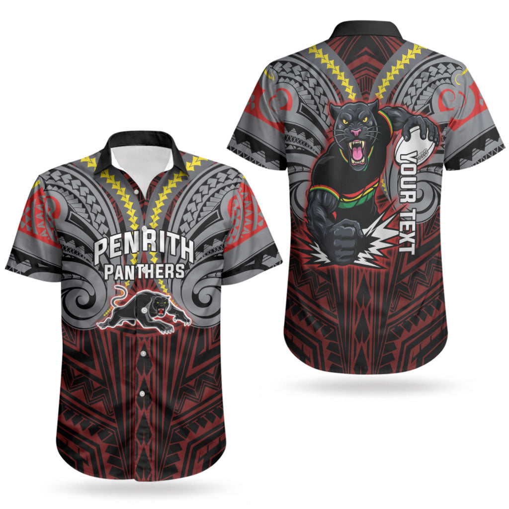 Custom Penrith Panthers Couples Matching Puletasi and Hawaiian Shirt Black Panther Warrior Polynesia Islander Rugby Mascot