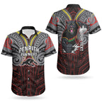 Custom Penrith Panthers Couples Matching Short Sleeve Bodycon Dress and Hawaiian Shirt Black Panther Warrior Polynesia Islander Rugby Mascot