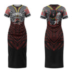 Custom Penrith Panthers Couples Matching Short Sleeve Bodycon Dress and Hawaiian Shirt Black Panther Warrior Polynesia Islander Rugby Mascot