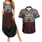Custom Penrith Panthers Couples Matching Summer Maxi Dress and Hawaiian Shirt Black Panther Warrior Polynesia Islander Rugby Mascot