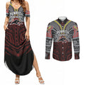 Custom Penrith Panthers Couples Matching Summer Maxi Dress and Long Sleeve Button Shirt Black Panther Warrior Polynesia Islander Rugby Mascot
